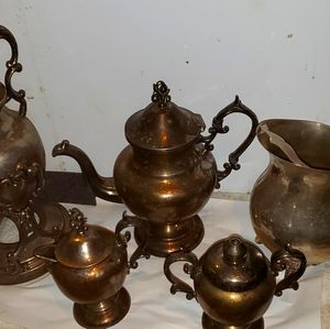 Antique 6-piece silver on copper tea set